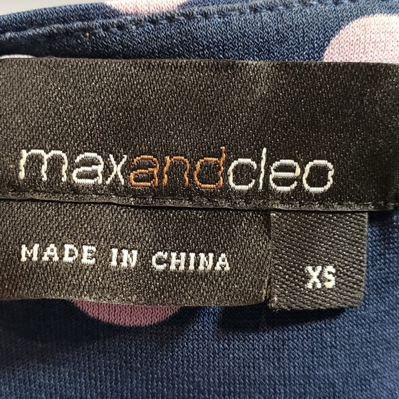 Max & Cleo Navy w/ Pink Dots Dress w/Pockets Size XSmall - Picture 7 of 7